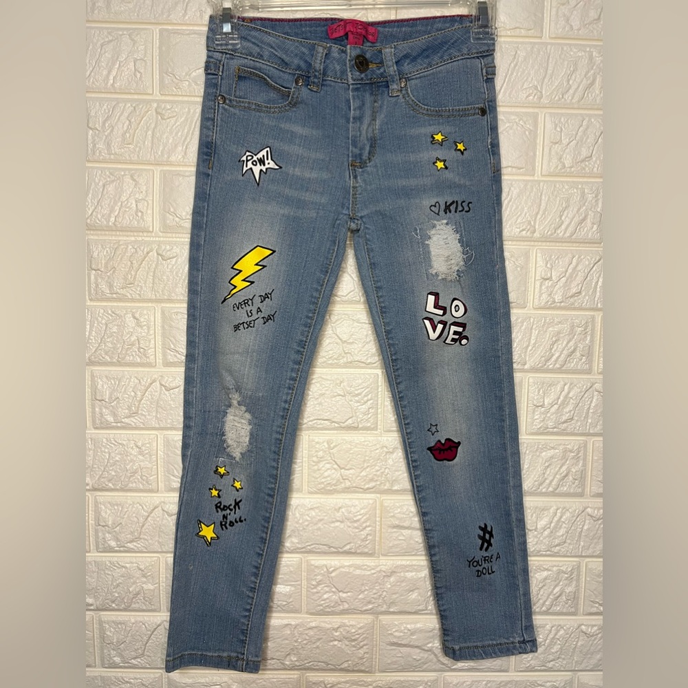 Betsey Johnson Rip & Repair Distressed Girls Jeans Patch Decals Sz 7